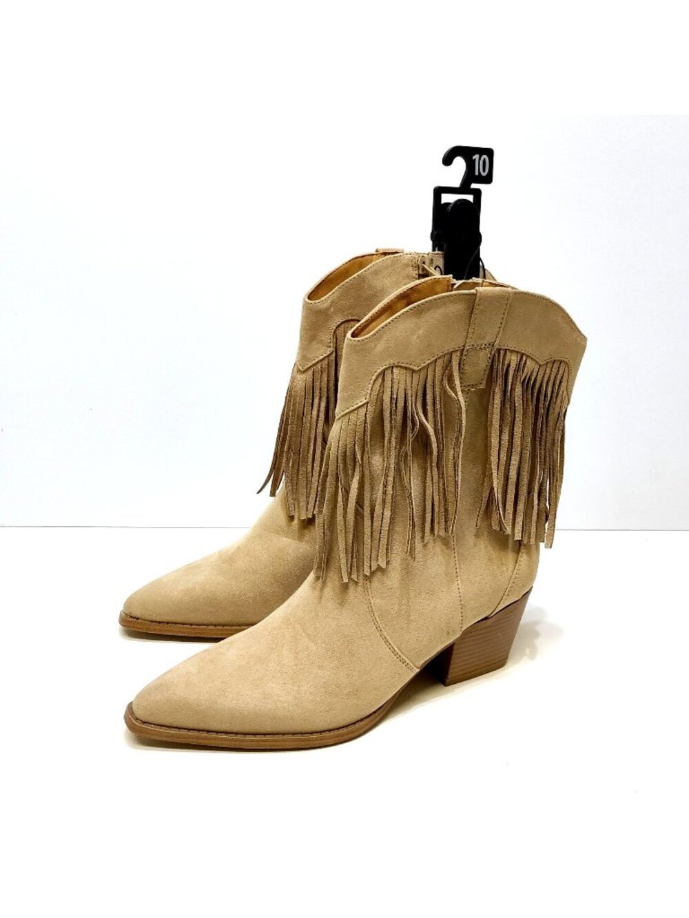 Time and Tru Western Boot Cowgirl US 10 Fringe Faux Suede Stack Heel Side Zipper